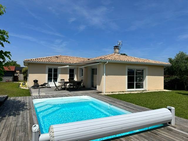 CANEJAN, Jolie maison plain pied, 3 chambres et un bureau, garage, piscine